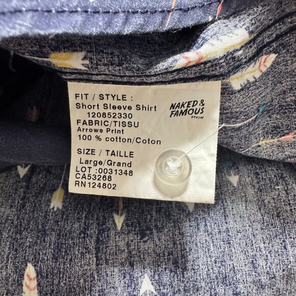 Naked & Famous Arrow Print Short Sleeve Button Up Shirt 120852330 Mens Large - Picture 9 of 9